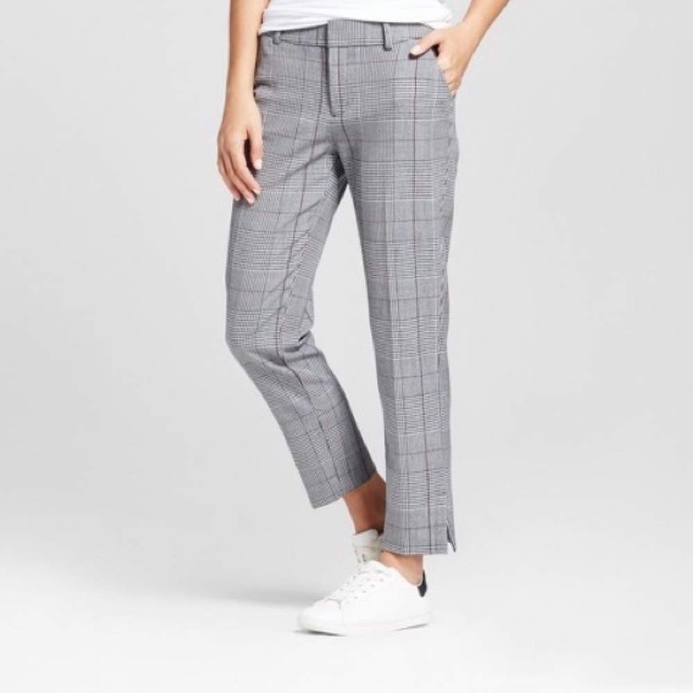 A New Day Plaid Career Ankle Pants Gray Checkered Office Chic Size 2 NWT